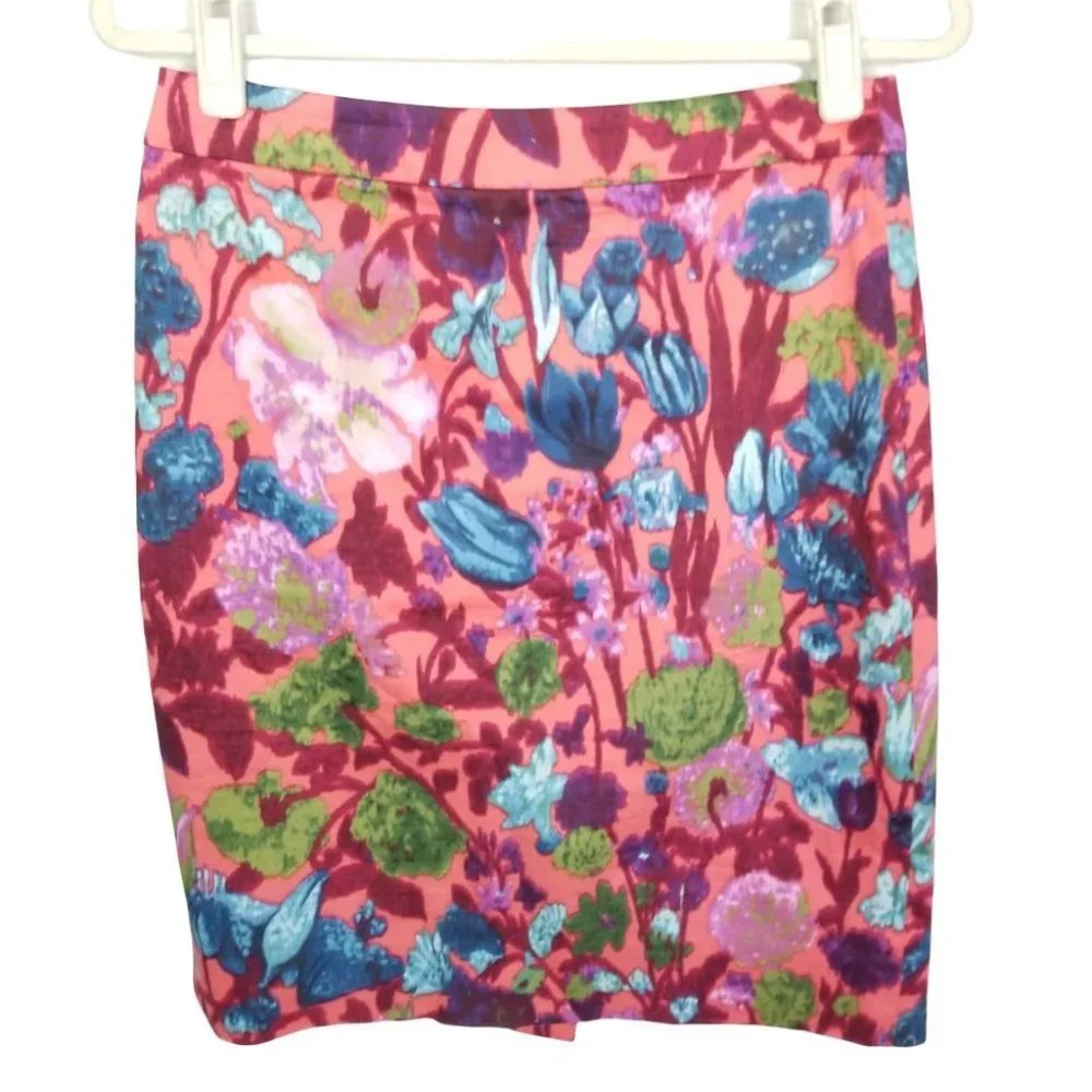 J. Crew Women 2 Pink Floral The Pencil Skirt Strai